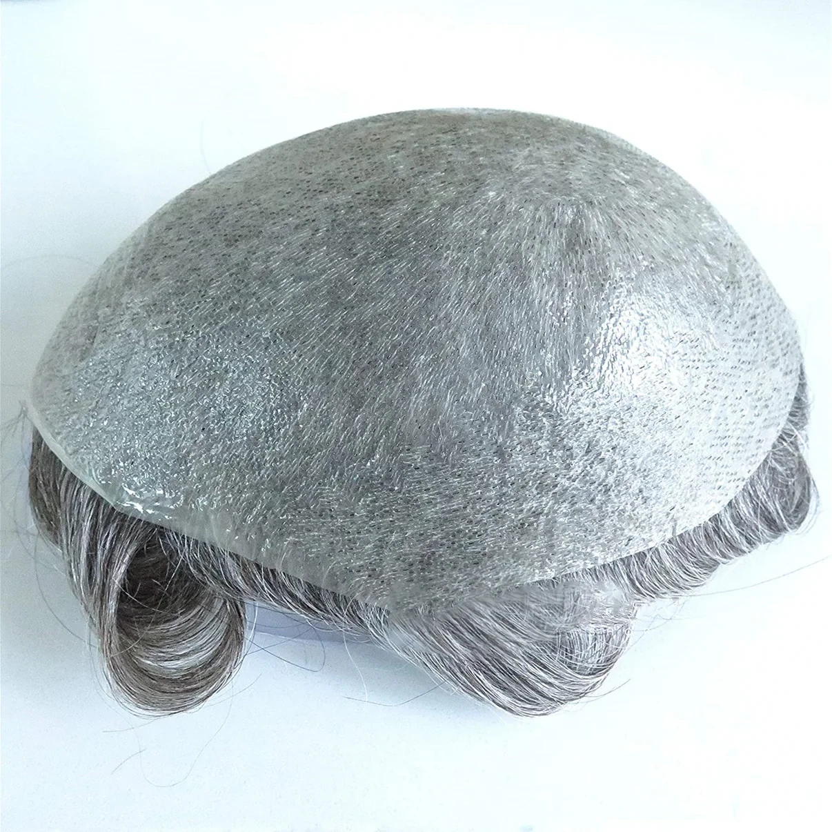 European Human Hair #550 Nature color with 50% Grey Color V-loop Thin Skin Hair Systems