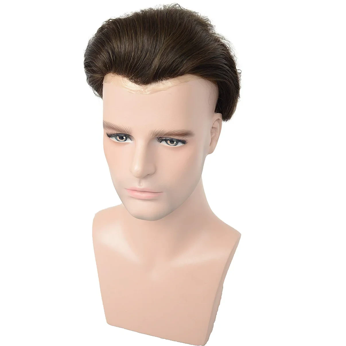 100% Human Hair #3 Brown Color Single Knot Thin Skin Hair Replacement