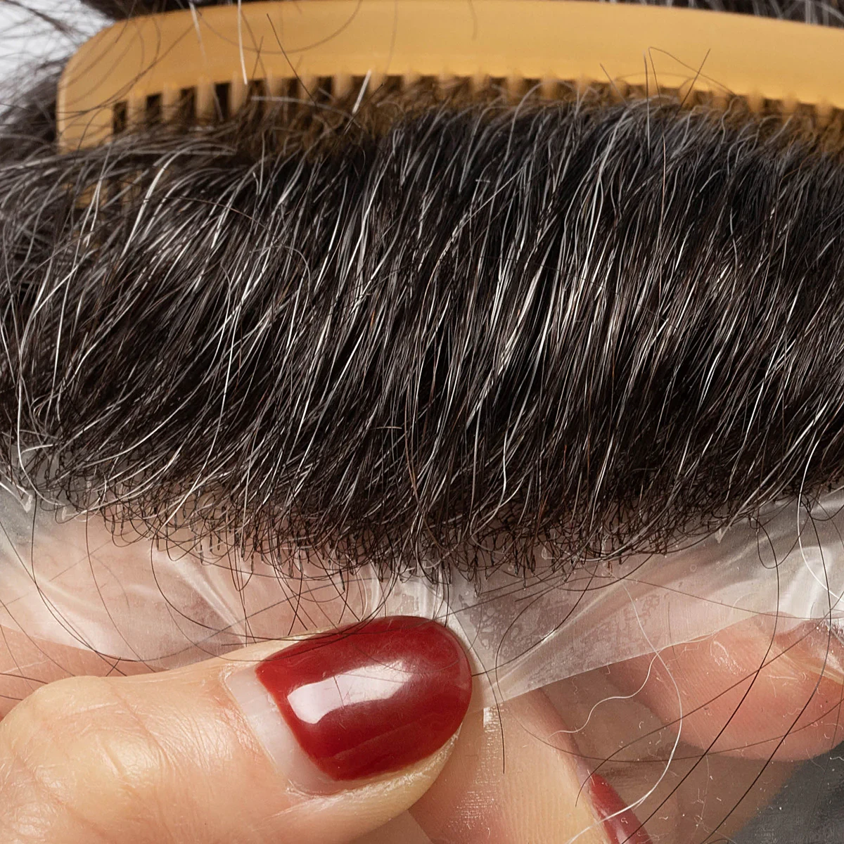 100% Human Hair Natural Color 30% Grey Hair Single Knot Thin Skin Men Toupee