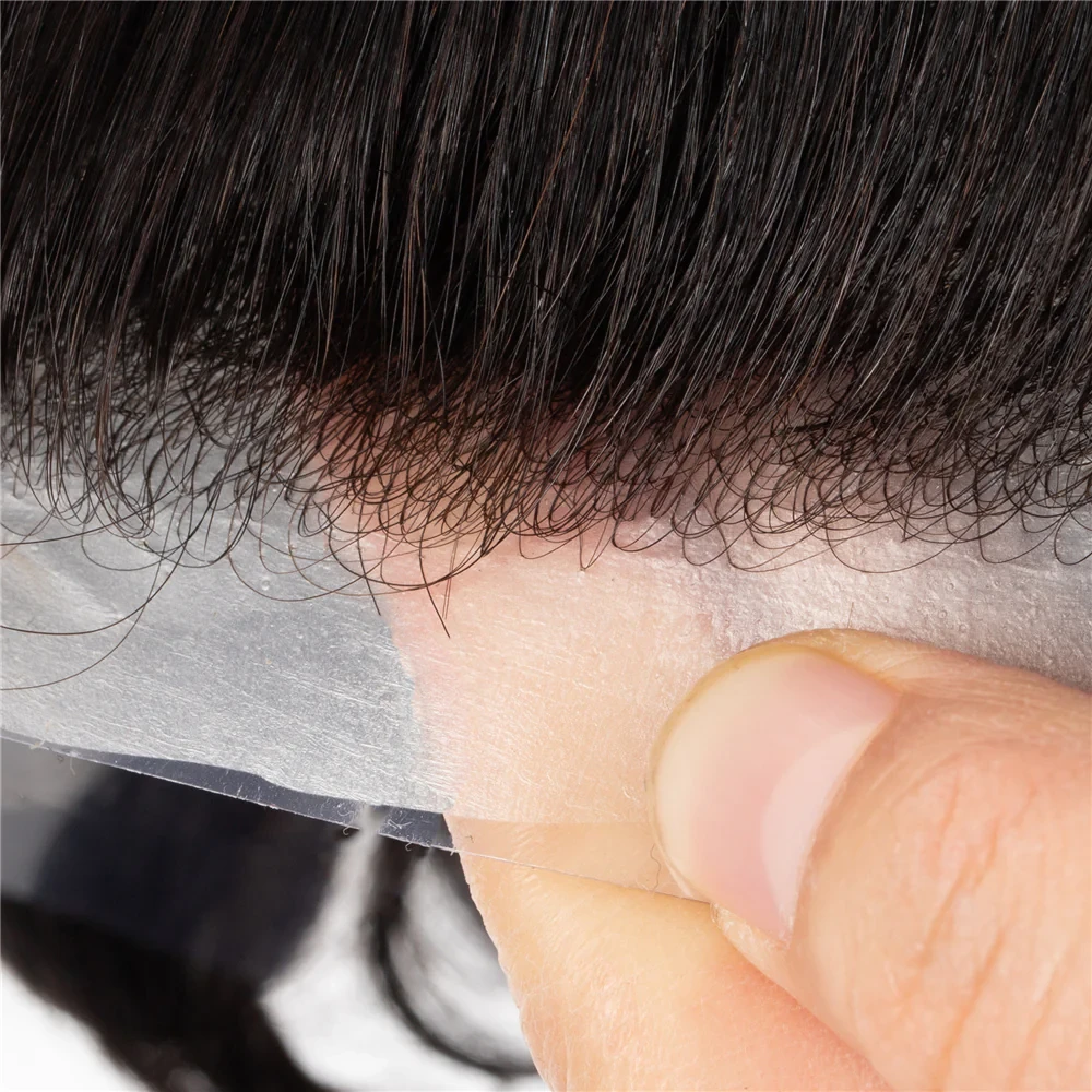 100% Human Hair #1B Nature Color Single Knot Thin Skin Men Wig