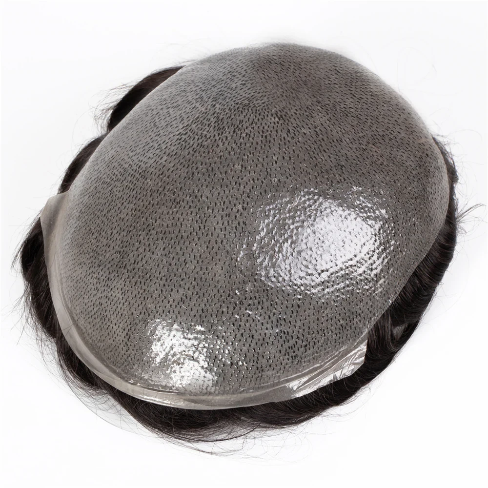 100% Human Hair #1B Nature Color Single Knot Thin Skin Men Wig