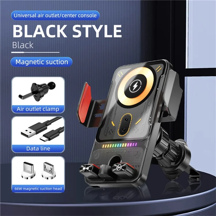 SD19 15W Magnetic Fast Charging Car Air Vent Mount Phone Holder 360 Degree Rotating Wireless Charger - Black-Cellmalls