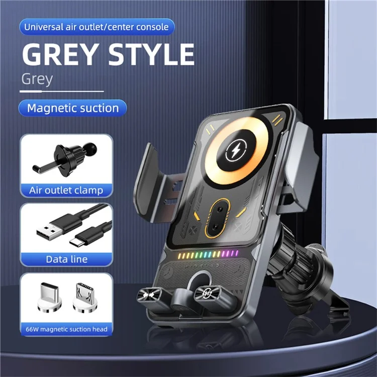 SD19 15W Magnetic Fast Charging Car Air Vent Mount Phone Holder 360 Degree Rotating Wireless Charger - Grey-Cellmalls
