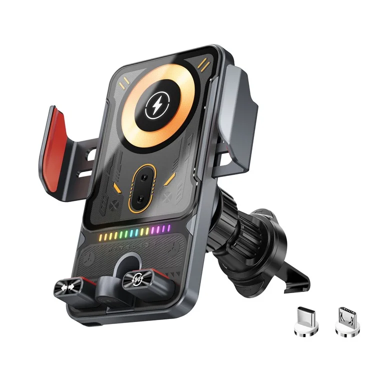 SD19 15W Magnetic Fast Charging Car Air Vent Mount Phone Holder 360 Degree Rotating Wireless Charger - Grey-Cellmalls