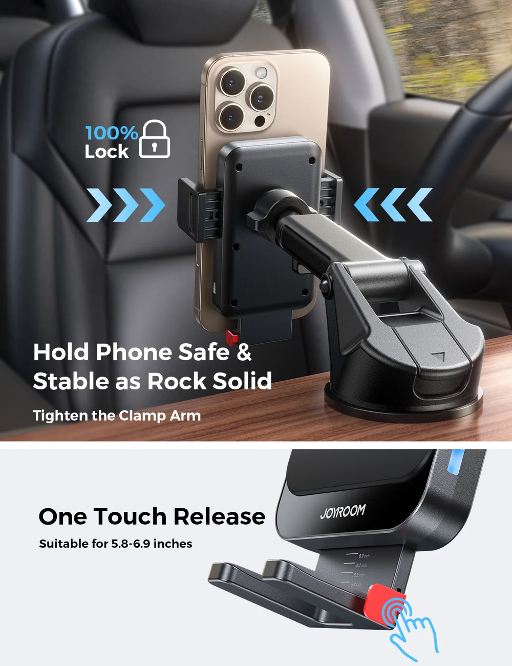 JOYROOM JR-ZS241S Car Wireless Charger Dashboard Mount 15W Fast Charging Phone Holder - Black-Cellmalls