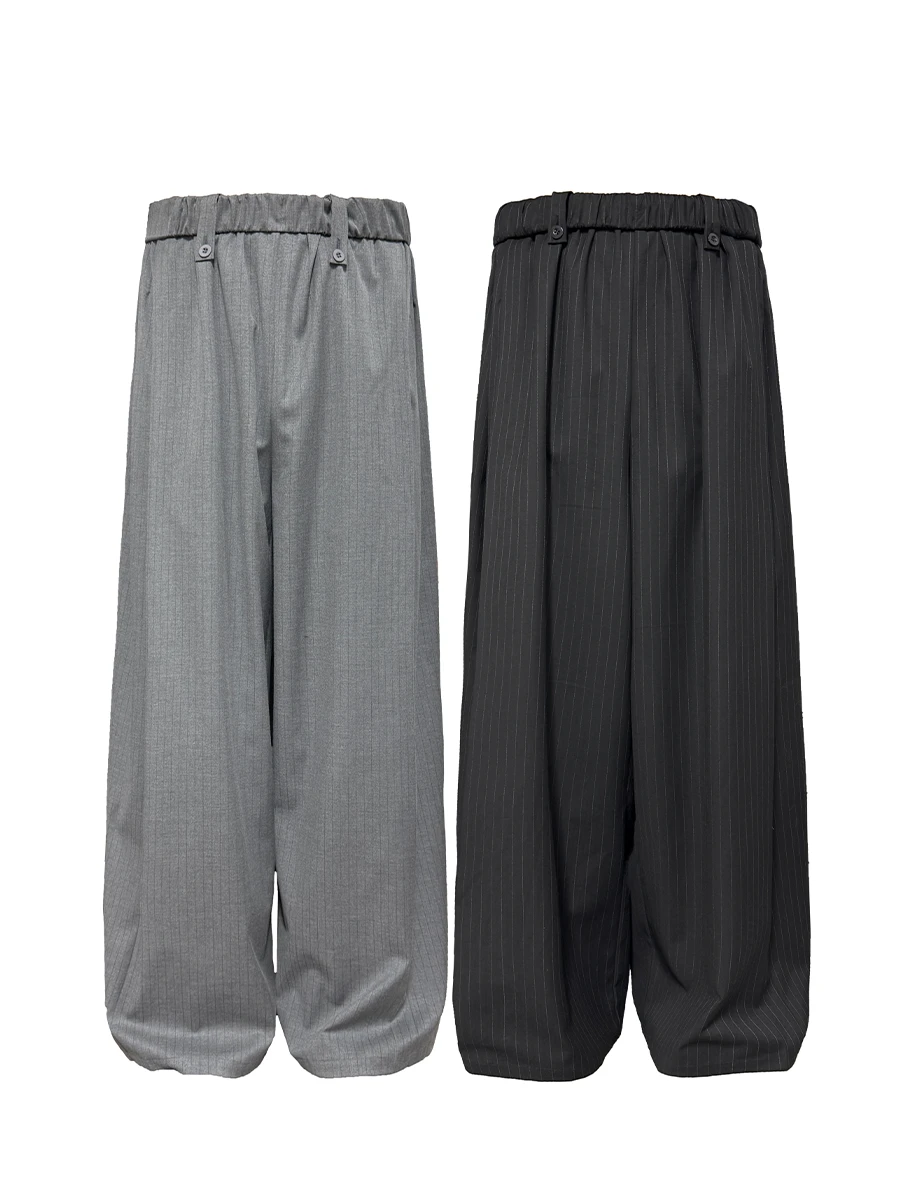 Jcaesar Striped Trousers – Wide-Leg, Flip-Up Waistband