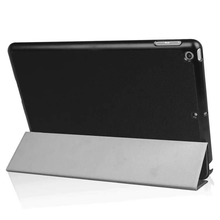 For iPad 9.7 (2018) / 9.7 (2017) Tri-fold Stand Lightweight Full Protection Smart Leather Tablet Case Cover - Black-Cellmalls