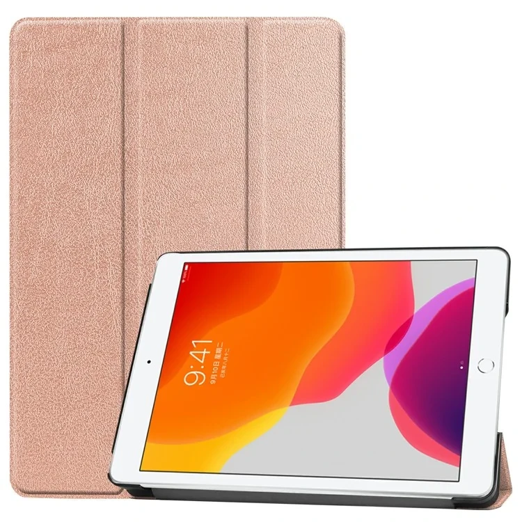Tri-Fold Stand Tablet Cover for iPad 10.2 (2021) / (2020) / (2019) PU Leather Protective Smart Case with Auto Sleep / Wake - Rose Gold-Cellmalls