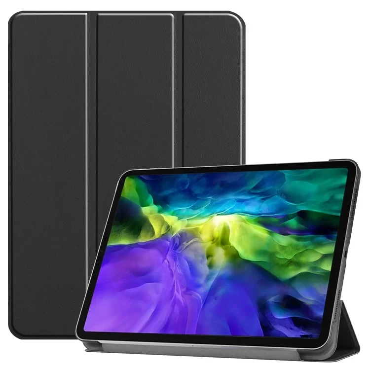 PU Leather Cover for iPad Pro 11-inch (2022) / (2021) / (2020) / (2018) Tri-Fold Stand Smart Case - Black-Cellmalls