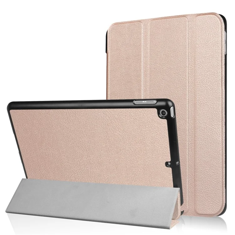 For iPad 9.7 (2018) / 9.7 (2017) Tri-fold Stand Lightweight Full Protection Smart Leather Tablet Case Cover - Black-Cellmalls