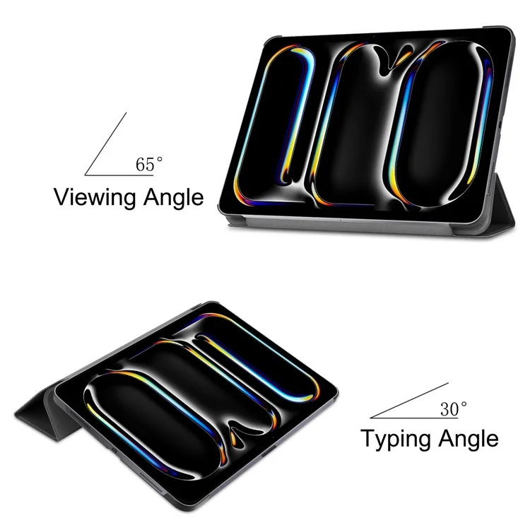 For iPad Pro 13 (2024) Case Auto Wake / Sleep Tri-Fold Stand Leather Tablet Cover - Black-Cellmalls