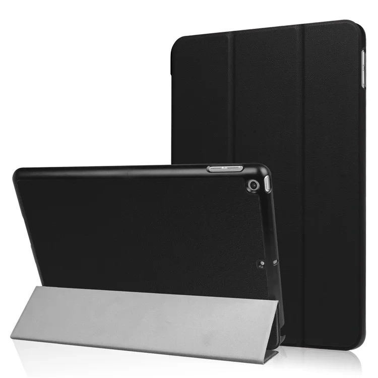 For iPad 9.7 (2018) / 9.7 (2017) Tri-fold Stand Lightweight Full Protection Smart Leather Tablet Case Cover - Black-Cellmalls