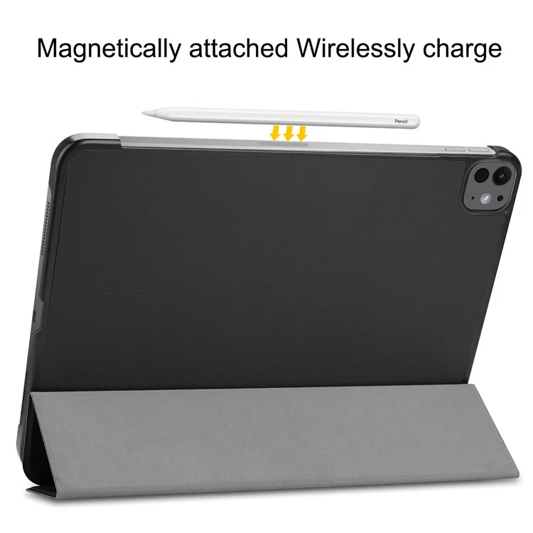 For iPad Pro 13 (2024) Case Auto Wake / Sleep Tri-Fold Stand Leather Tablet Cover - Black-Cellmalls