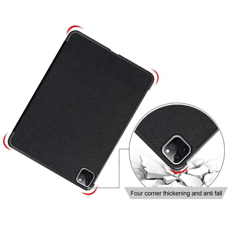 Tablet PU Leather Case Tri-fold Stand Case for iPad Pro 11-inch (2021) / (2020) / (2022) / Air (2020) / Air (2022) - Black-Cellmalls