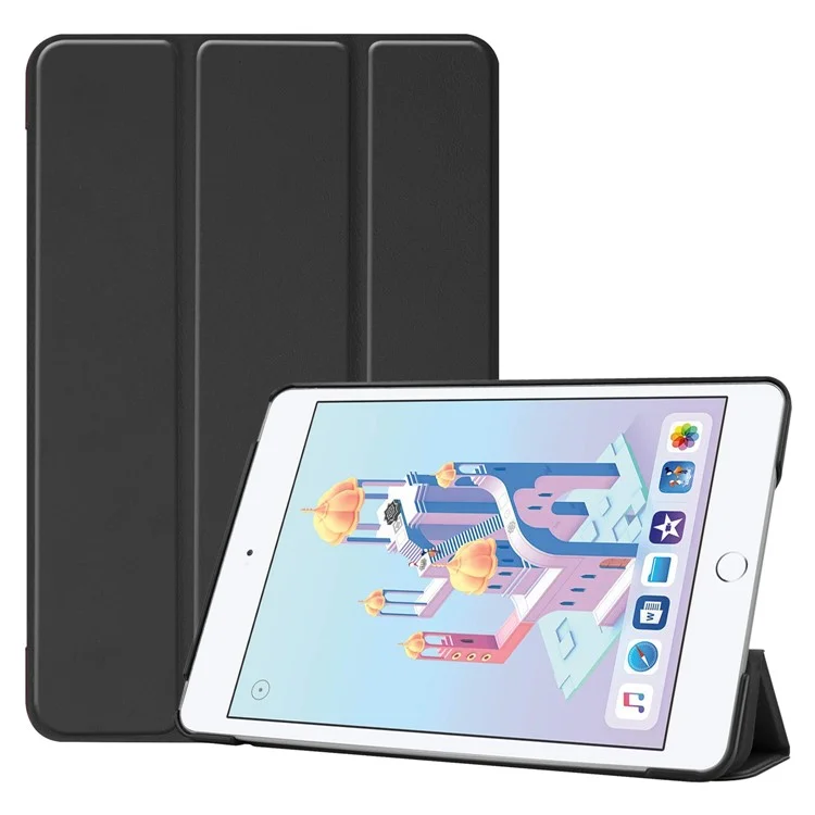 Auto-wake/sleep PU Leather Stable Tri-fold Stand Stand Flip Cover Case for iPad mini (2019) 7.9 inch / mini 4 - Black-Cellmalls