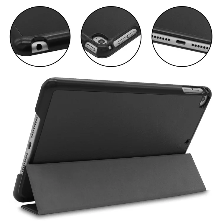 Auto-wake/sleep PU Leather Stable Tri-fold Stand Stand Flip Cover Case for iPad mini (2019) 7.9 inch / mini 4 - Black-Cellmalls