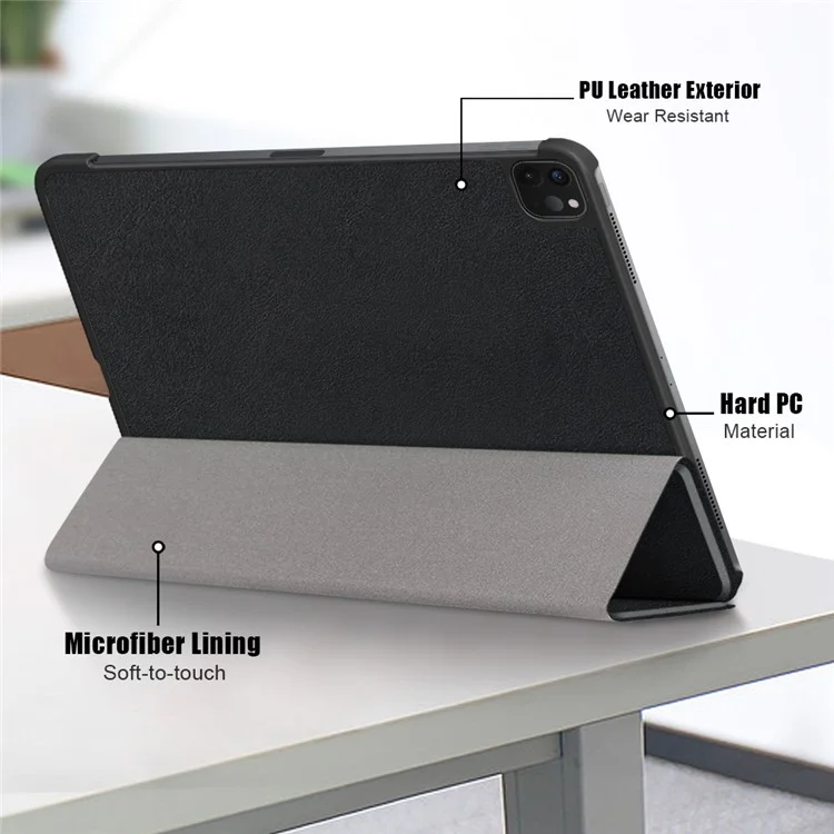 Tablet PU Leather Case Tri-fold Stand Case for iPad Pro 11-inch (2021) / (2020) / (2022) / Air (2020) / Air (2022) - Black-Cellmalls