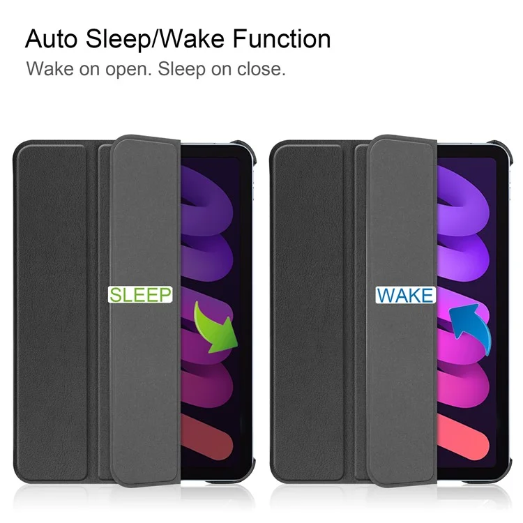 Tri-Fold Stand PU Leather Smart Tablet Protective Cover Tablet Case for iPad mini (2024) / mini (2021) - Black-Cellmalls