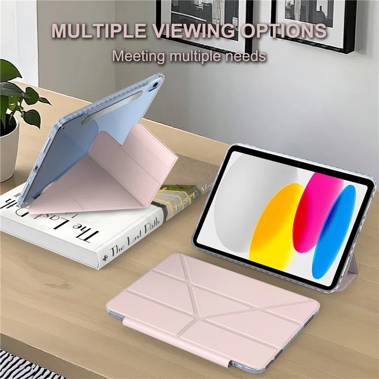 For iPad (2025)  /  10.9 (2022) Tablet Case Stand Magnetic Detachable PU Leather Cover with Auto Wake  /  Sleep - Pink-Cellmalls