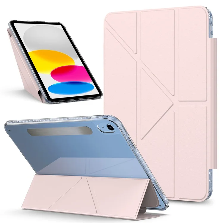 For iPad (2025)  /  10.9 (2022) Tablet Case Stand Magnetic Detachable PU Leather Cover with Auto Wake  /  Sleep - Pink-Cellmalls