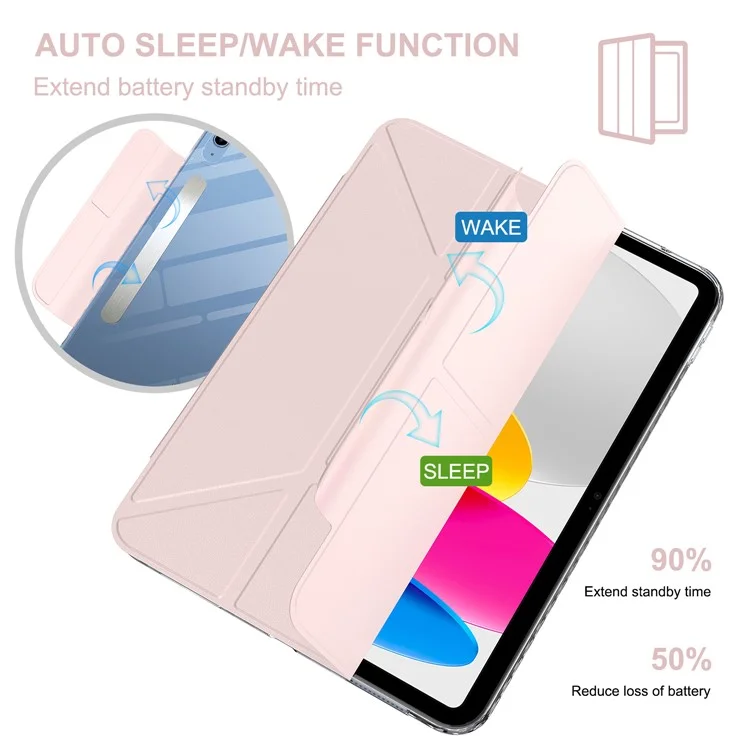 For iPad (2025)  /  10.9 (2022) Tablet Case Stand Magnetic Detachable PU Leather Cover with Auto Wake  /  Sleep - Pink-Cellmalls