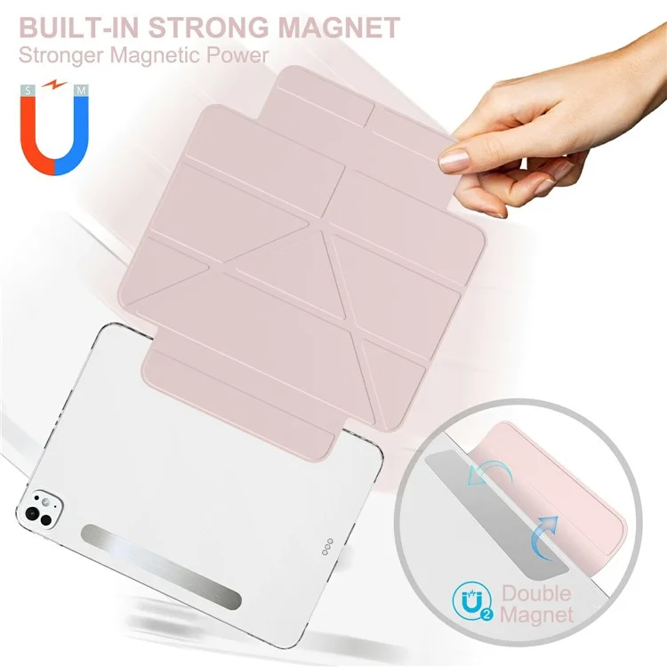 For iPad Pro 11 (2024) Tablet Case Stand Magnetic Detachable PU Leather Cover with Auto Wake  /  Sleep - Pink-Cellmalls