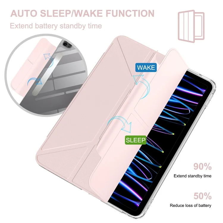 Tablet Case For iPad Pro 12.9 (2022)  /  (2021)  /  (2020) Stand Magnetic Detachable PU Leather Cover with Auto Wake  /  Sleep - Pink-Cellmalls