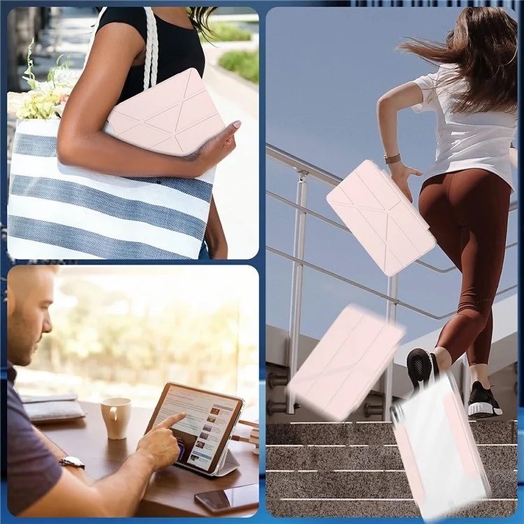 For iPad Pro 11 (2024) Tablet Case Stand Magnetic Detachable PU Leather Cover with Auto Wake  /  Sleep - Pink-Cellmalls