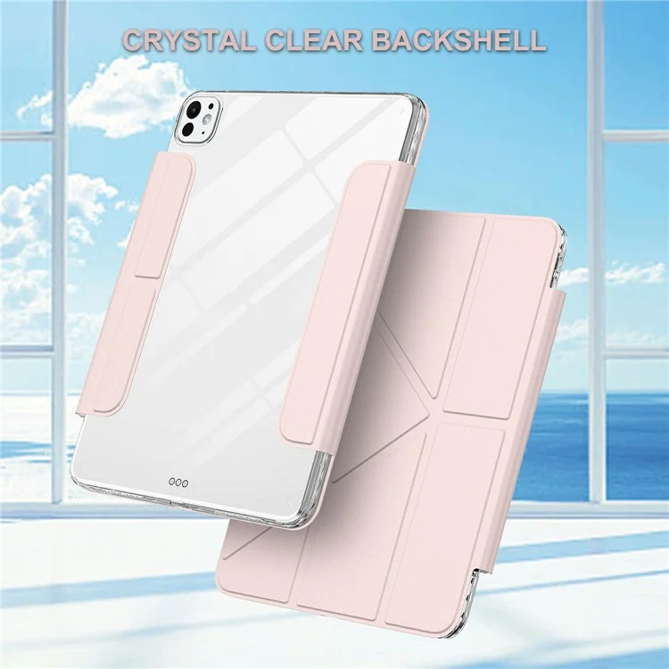 For iPad Pro 11 (2024) Tablet Case Stand Magnetic Detachable PU Leather Cover with Auto Wake  /  Sleep - Pink-Cellmalls