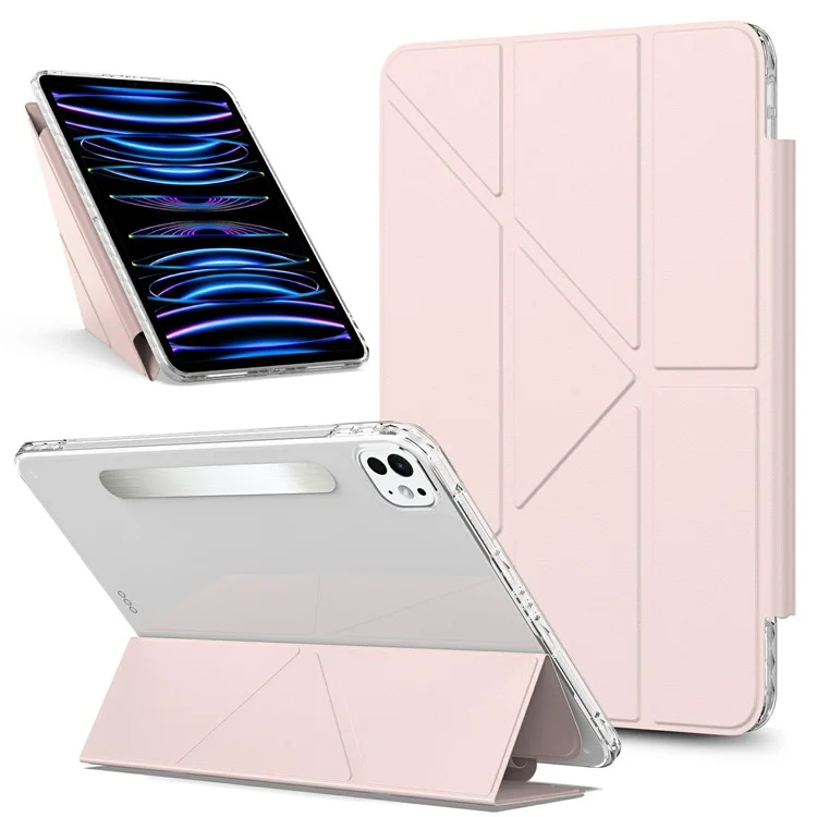 For iPad Pro 11 (2024) Tablet Case Stand Magnetic Detachable PU Leather Cover with Auto Wake  /  Sleep - Pink-Cellmalls