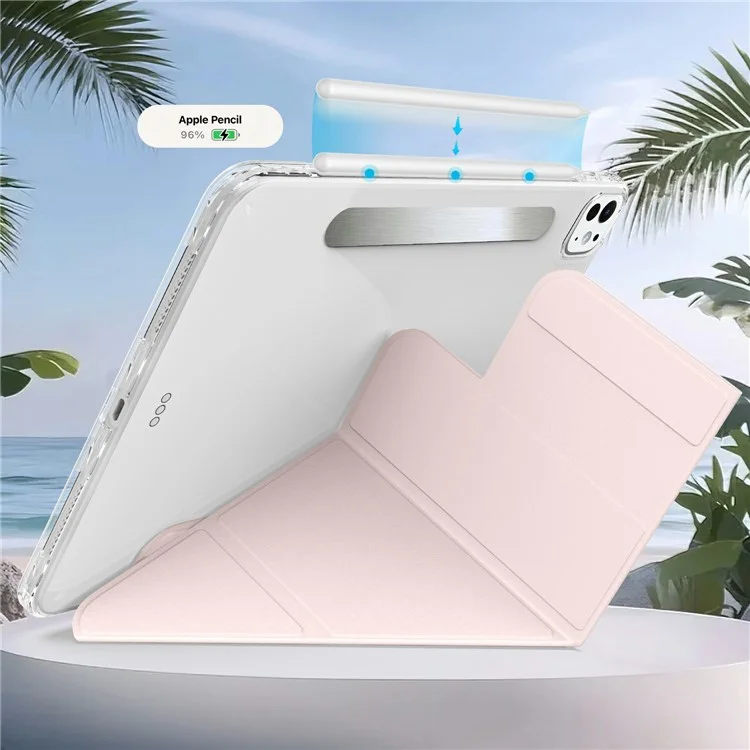 For iPad Pro 13 (2024) Tablet Case Stand Magnetic Detachable PU Leather Cover with Auto Wake  /  Sleep - Pink-Cellmalls