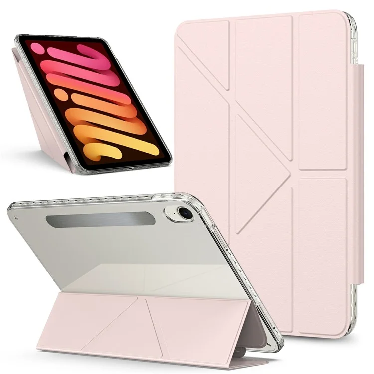 For iPad mini (2024)  /  (2021) Tablet Case Stand Magnetic Detachable PU Leather Cover with Auto Wake  /  Sleep - Pink-Cellmalls