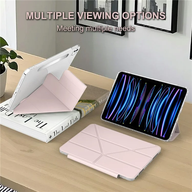 For iPad Pro 13 (2024) Tablet Case Stand Magnetic Detachable PU Leather Cover with Auto Wake  /  Sleep - Pink-Cellmalls