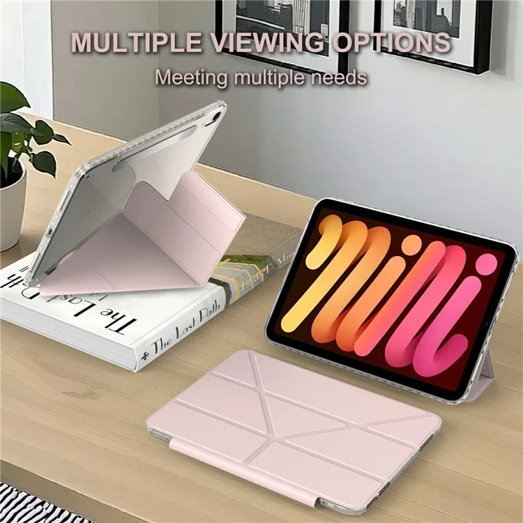 For iPad mini (2024)  /  (2021) Tablet Case Stand Magnetic Detachable PU Leather Cover with Auto Wake  /  Sleep - Pink-Cellmalls