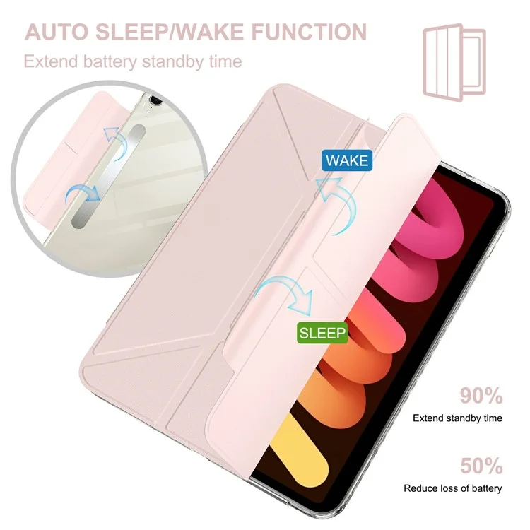 For iPad mini (2024)  /  (2021) Tablet Case Stand Magnetic Detachable PU Leather Cover with Auto Wake  /  Sleep - Pink-Cellmalls
