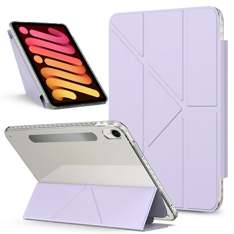 For iPad mini (2024)  /  (2021) Tablet Case Stand Magnetic Detachable PU Leather Cover with Auto Wake  /  Sleep - Pink-Cellmalls