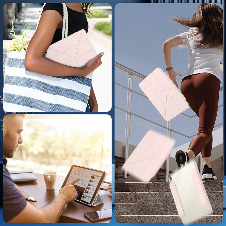 For iPad mini (2024)  /  (2021) Tablet Case Stand Magnetic Detachable PU Leather Cover with Auto Wake  /  Sleep - Pink-Cellmalls