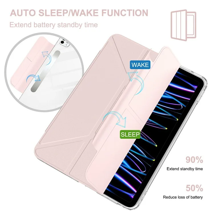 For iPad Pro 13 (2024) Tablet Case Stand Magnetic Detachable PU Leather Cover with Auto Wake  /  Sleep - Pink-Cellmalls