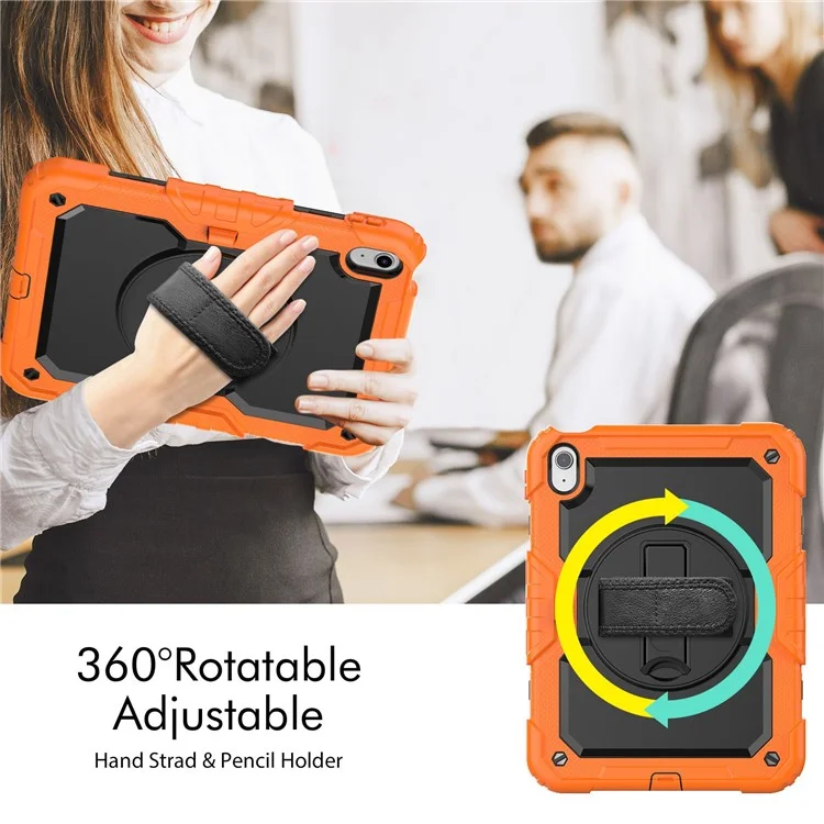 For iPad (2025) / 10.9 (2022) Silicone+PC Tablet Case Hand Strap Kickstand Drop-Proof Cover with Shoulder Strap - Orange-Cellmalls