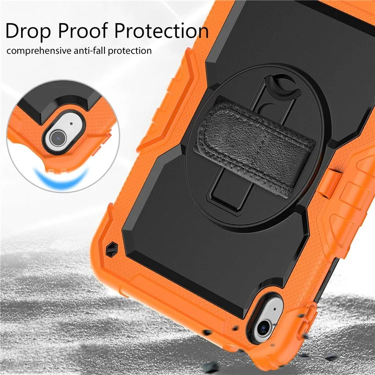 For iPad (2025) / 10.9 (2022) Silicone+PC Tablet Case Hand Strap Kickstand Drop-Proof Cover with Shoulder Strap - Orange-Cellmalls