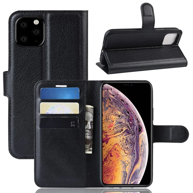 Litchi Skin Wallet Leather Stand Case for iPhone 11 Pro Max 6.5 inch (2019) - Black-Cellmalls