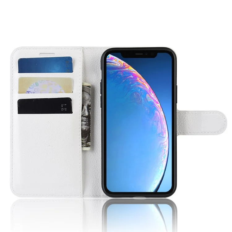 Litchi Skin Leather Wallet Stand Case for iPhone 11 6.1 inch (2019) with Soft TPU Inner Case - White-Cellmalls
