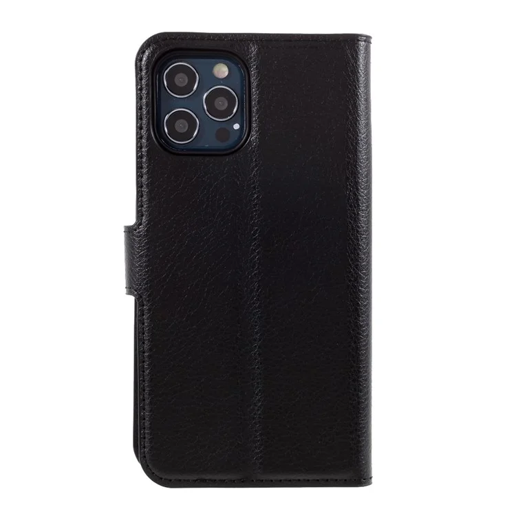 Litchi Surface Shell Leather Case with Stand for iPhone 12 Pro / 12 Mobile Phone Accessories - Black-Cellmalls