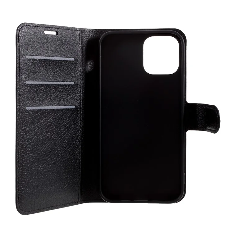 Litchi Surface Shell Leather Case with Stand for iPhone 12 Pro / 12 Mobile Phone Accessories - Black-Cellmalls