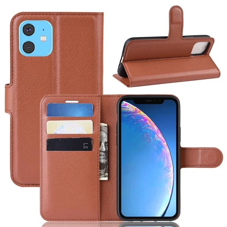 Litchi Skin Leather Wallet Stand Case for iPhone 11 6.1 inch (2019) with Soft TPU Inner Case - White-Cellmalls