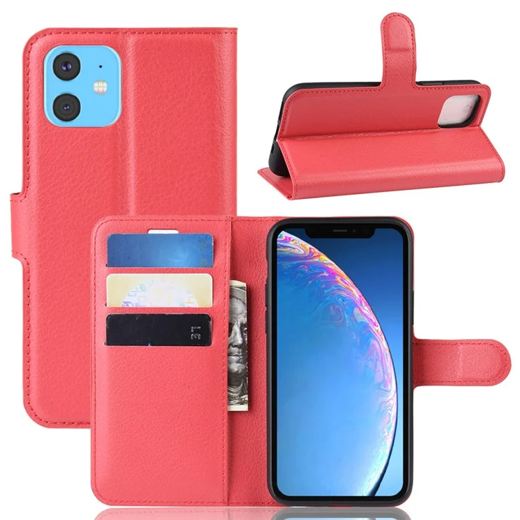 Litchi Skin Leather Wallet Stand Case for iPhone 11 6.1 inch (2019) with Soft TPU Inner Case - White-Cellmalls