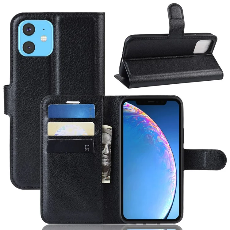 Litchi Skin Leather Wallet Stand Case for iPhone 11 6.1 inch (2019) with Soft TPU Inner Case - White-Cellmalls