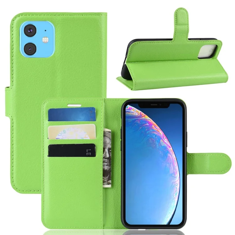 Litchi Skin Leather Wallet Stand Case for iPhone 11 6.1 inch (2019) with Soft TPU Inner Case - White-Cellmalls
