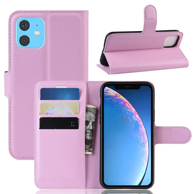 Litchi Skin Leather Wallet Stand Case for iPhone 11 6.1 inch (2019) with Soft TPU Inner Case - White-Cellmalls