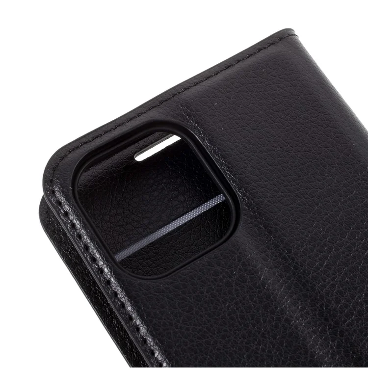 Litchi Surface Shell Leather Case with Stand for iPhone 12 Pro / 12 Mobile Phone Accessories - Black-Cellmalls